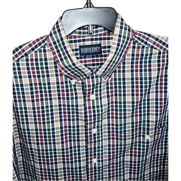Lands End Dress Shirt Men’s Size 16-16.5 LT Large Tall Plaid Check Button Front - Picture 2 of 6